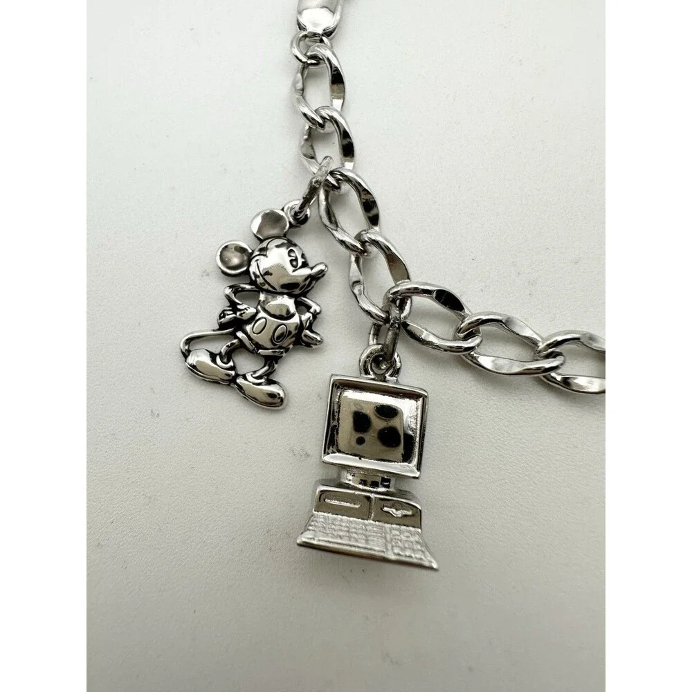 Vintage Sterling Silver Disney Mickey Mouse Computer Charm Bracelet 7.25”